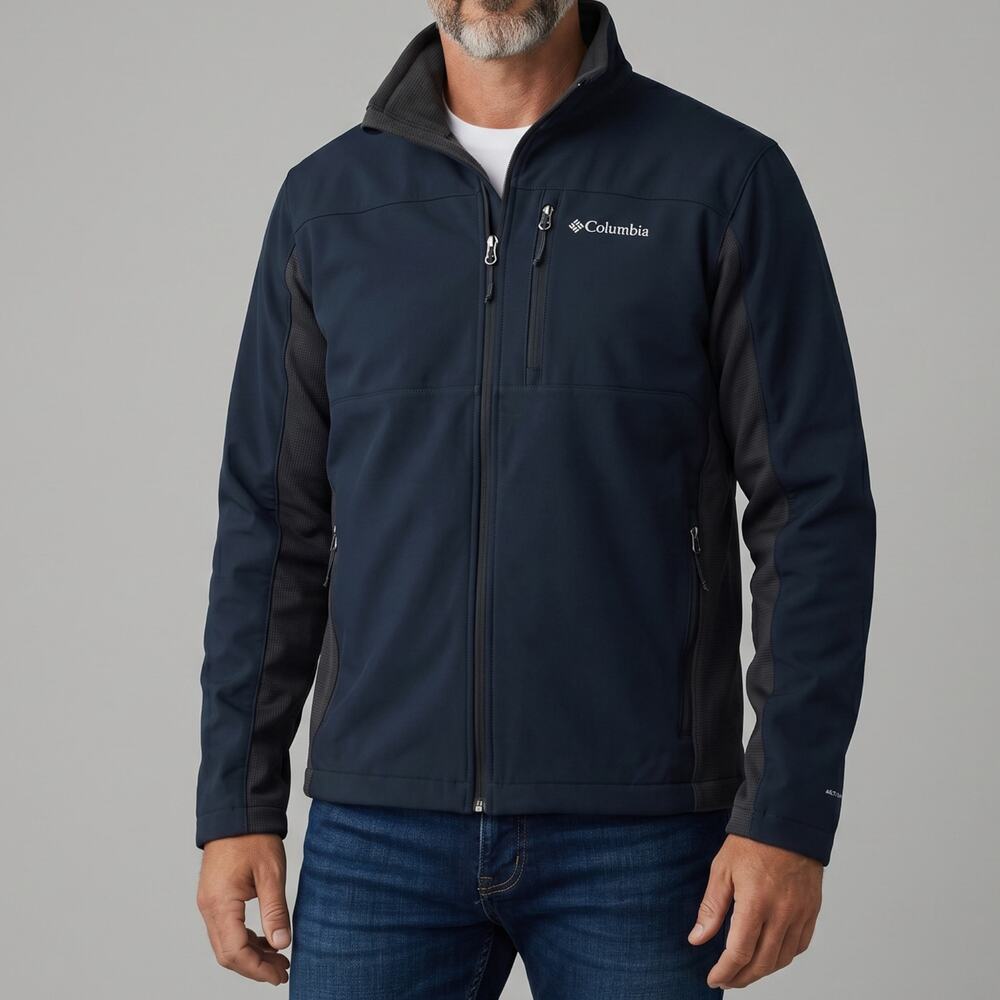 Columbia Jacket Mens Size 2XL Black Grey Omniheat Winter Coat Stretch Outdoor